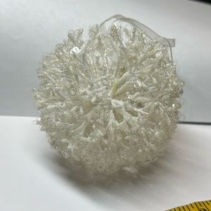 Snowflake puffball ornament white clear sequins North Pole trading 2012